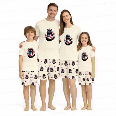 Cute Black Cat 4th of July Pajamas With Pockets
