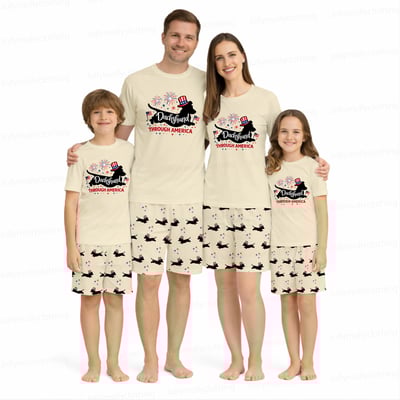 Dachshund Through America Family Matching Pajamas 4th of July Short Set