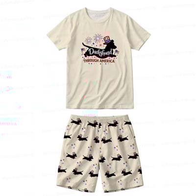 Dachshund Through America Family Matching Pajamas 4th of July Short Set