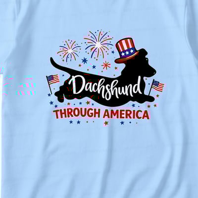 Dachshund Through America Family Matching Pajamas 4th of July Blue Long Sleeve Set