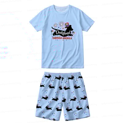 4th of July Funny Dachshund Short Matching Pajamas