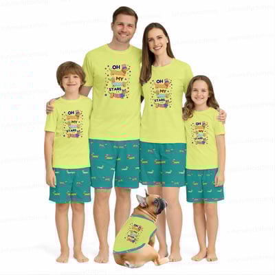 Oh My Stars Dachshund Family Matching Pajamas 4th of July Short Set
