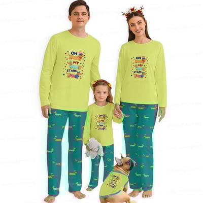Patriotic Family Matching Pajamas Oh My Stars Dachshund Long Sleeve Set