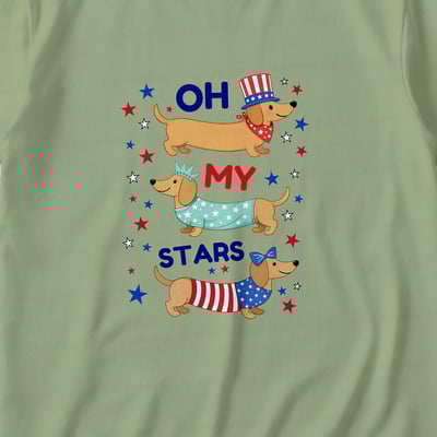 4th of July Oh My Stars Dachshund Family Matching Pajamas Green Short Set