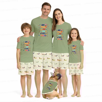4th of July Oh My Stars Dachshund Family Matching Pajamas Green Short Set