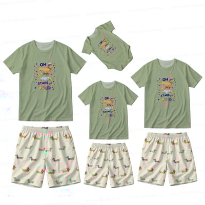 4th of July Oh My Stars Dachshund Family Matching Pajamas Green Short Set