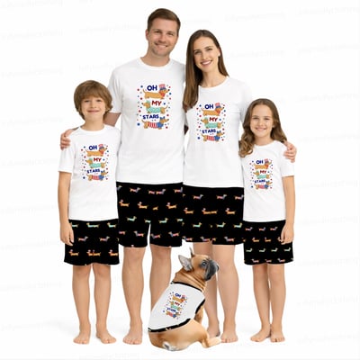 Oh My Stars Patriotic Dachshund Pajamas Family Matching Short Set