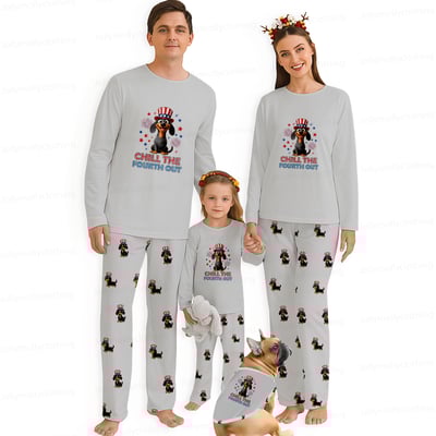 Chill the Fourth Out Dachshund Family Matching Pajamas Long Sleeve Set