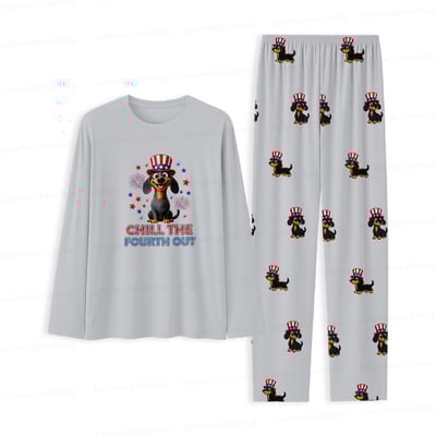 Chill the Fourth Out Dachshund Family Matching Pajamas Long Sleeve Set