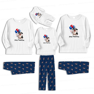 Funny Stay Pawsitive Dog Pajamas Family Matching Long Sleeve