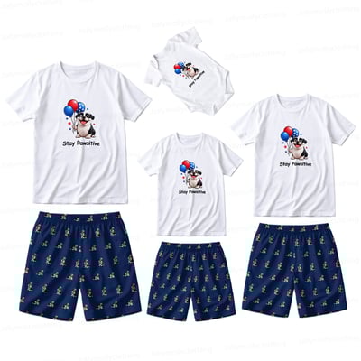 Cute Stay Pawsitive Puppy Family Matching Pajamas Short Set