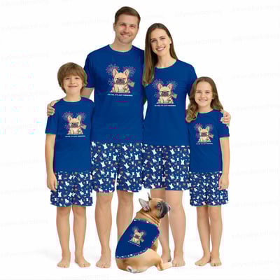Funny French Bulldog Fireworks Family Matching Pajamas Short Set