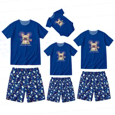 Funny French Bulldog Fireworks Family Matching Pajamas Short Set