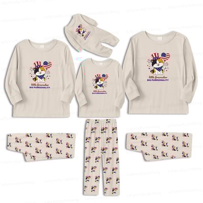 Cute Patriotic Cat Family Matching Pajamas Little Firecracker Set