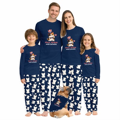 Cute Cat Pajamas Family Matching Stars Stripes and Catnips 
