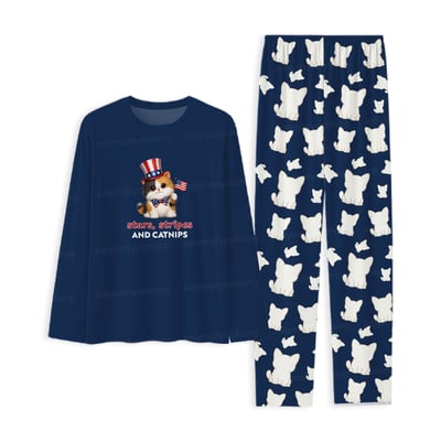 Cute Cat Pajamas Family Matching Stars Stripes and Catnips 