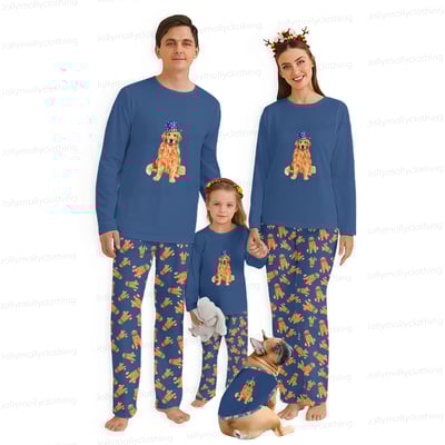 Patriotic Golden Retriever Family Matching Pajamas 4th of July Long Sleeve Set