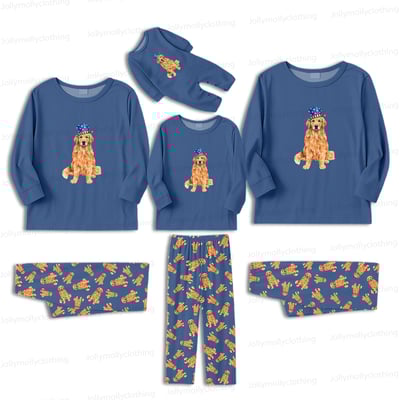 Patriotic Golden Retriever Family Matching Pajamas 4th of July Long Sleeve Set