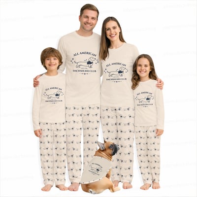 All American Dachshund Club Family Matching Pajamas 4th of July Long Sleeve Set