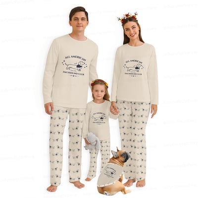 All American Dachshund Club Family Matching Pajamas 4th of July Long Sleeve Set