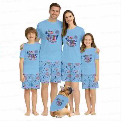 USA 4th of July Red White Blue Family Matching Pajamas
