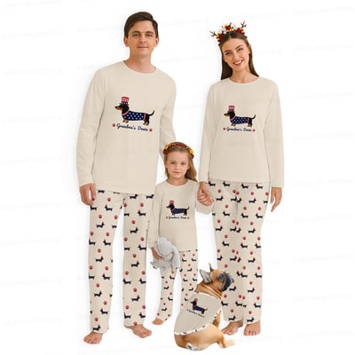 Personalized Grandma’s Doxie Family Matching Pajamas 4th of July Long Sleeve Set