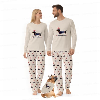 Personalized Grandma’s Doxie Family Matching Pajamas 4th of July Long Sleeve Set