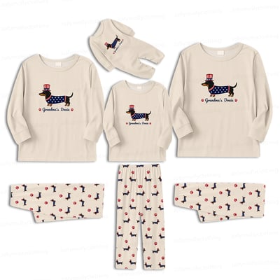 Personalized Grandma’s Doxie Family Matching Pajamas 4th of July Long Sleeve Set
