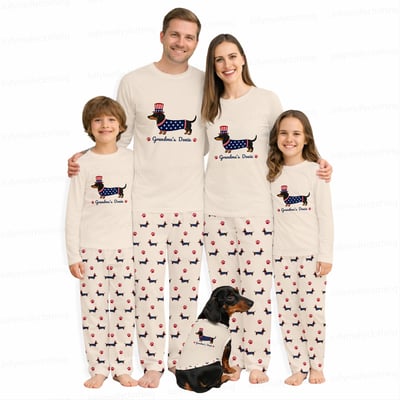 Personalized Grandma’s Doxie Family Matching Pajamas 4th of July Long Sleeve Set