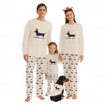 Personalized Grandma’s Doxie Family Matching Pajamas 4th of July Long Sleeve Set