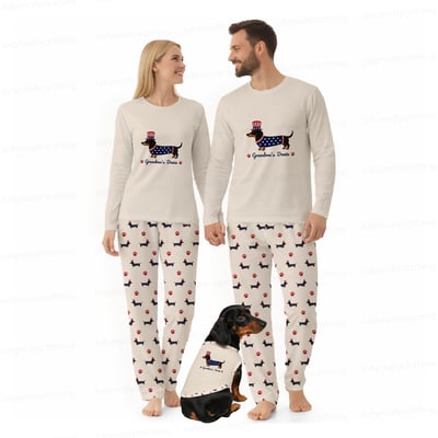 Personalized Grandma’s Doxie Family Matching Pajamas 4th of July Long Sleeve Set