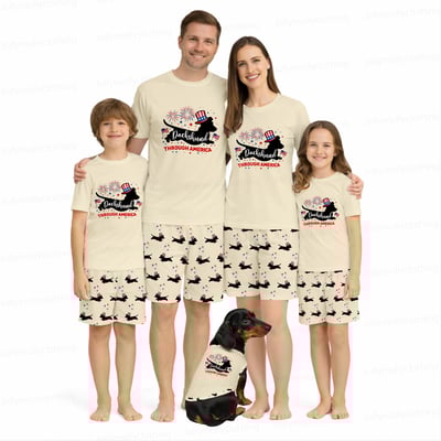 Dachshund Through America Family Matching Pajamas 4th of July Short Set