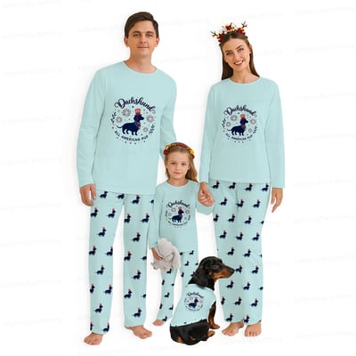 Cute Dachshund Family Matching Pajamas All American Pup Long Sleeve Set