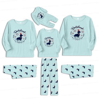 Cute Dachshund Family Matching Pajamas All American Pup Long Sleeve Set