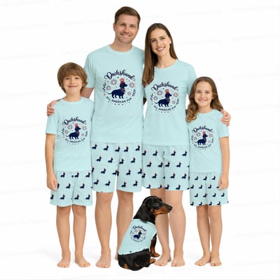 Dachshund All American Pup Family Matching Pajamas Short Set