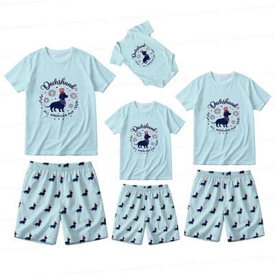 Dachshund All American Pup Family Matching Pajamas Short Set