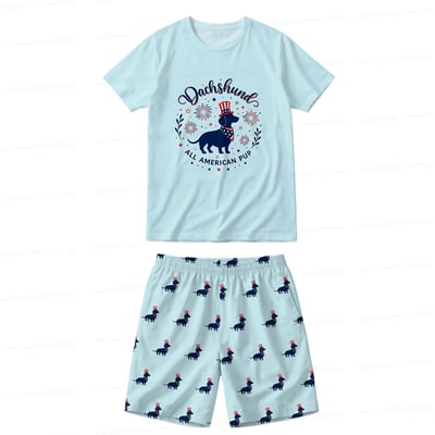 Dachshund All American Pup Family Matching Pajamas Short Set