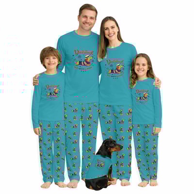 Dachshund Red White and Woof Family Matching Pajamas