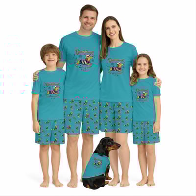 Funny Dachshund Red White and Woof Family Matching Pajamas Short Set