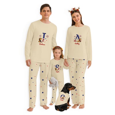 Custom Name Dachshund Family Matching Pajamas Patriotic Initial Set