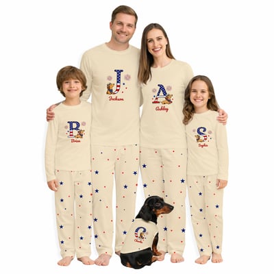 Custom Name Dachshund Family Matching Pajamas Patriotic Initial Set