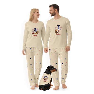 Custom Name Dachshund Family Matching Pajamas Patriotic Initial Set