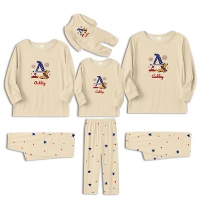 Custom Name Dachshund Family Matching Pajamas Patriotic Initial Set