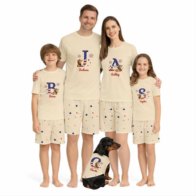 Personalized Dachshund Family Matching Pajamas Custom Initial Short Set