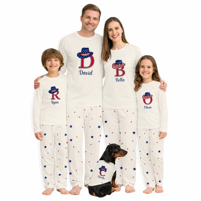 Personalized Patriotic Family Matching Pajama Set Fourth of July Sleepwear for Parents Kids Dog