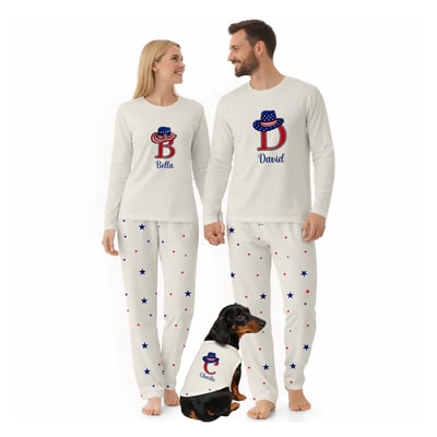 Personalized Patriotic Family Matching Pajama Set Fourth of July Sleepwear for Parents Kids Dog