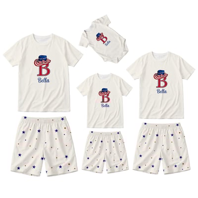 Personalized Cowboy Hat Patriotic Family Matching Short Pajama Set