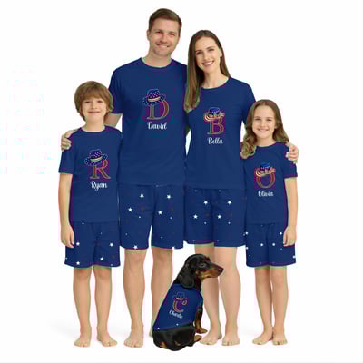 Custom USA Blue Family Matching Pajama Set Cowboy Hat Design