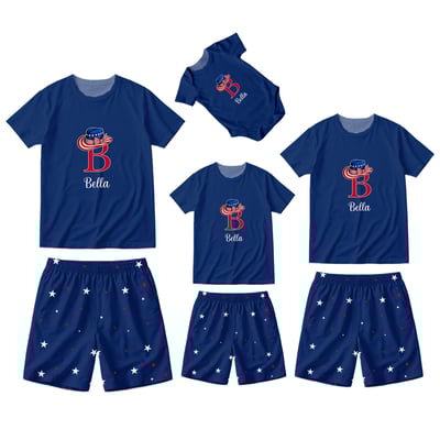 Custom USA Blue Family Matching Pajama Set Cowboy Hat Design