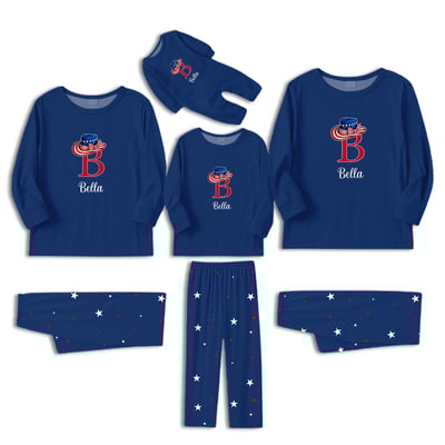Personalized Cowboy Hat Patriotic Couple Matching Pajama Set with Pet Blue Family Sleepwear